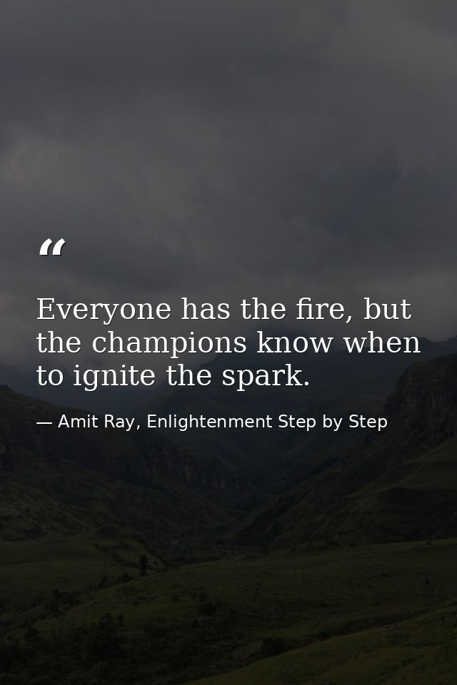 Everyone has the fire, but the champions know when to ignite the spark. — Amit Ray, Enlightenment Step by Step