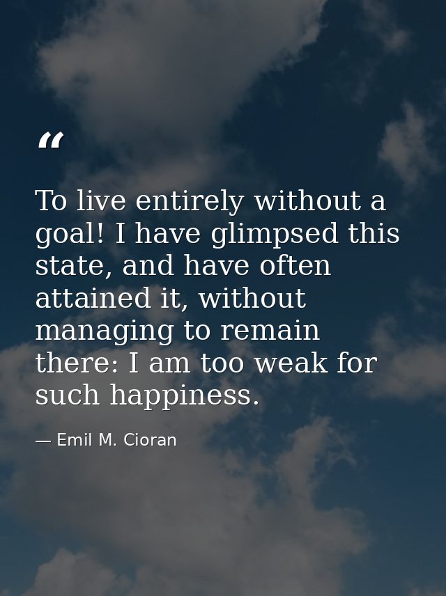 To live entirely without a goal! I have glimpsed this state, and have often attained it, without managing to remain ther — Emil M. Cioran