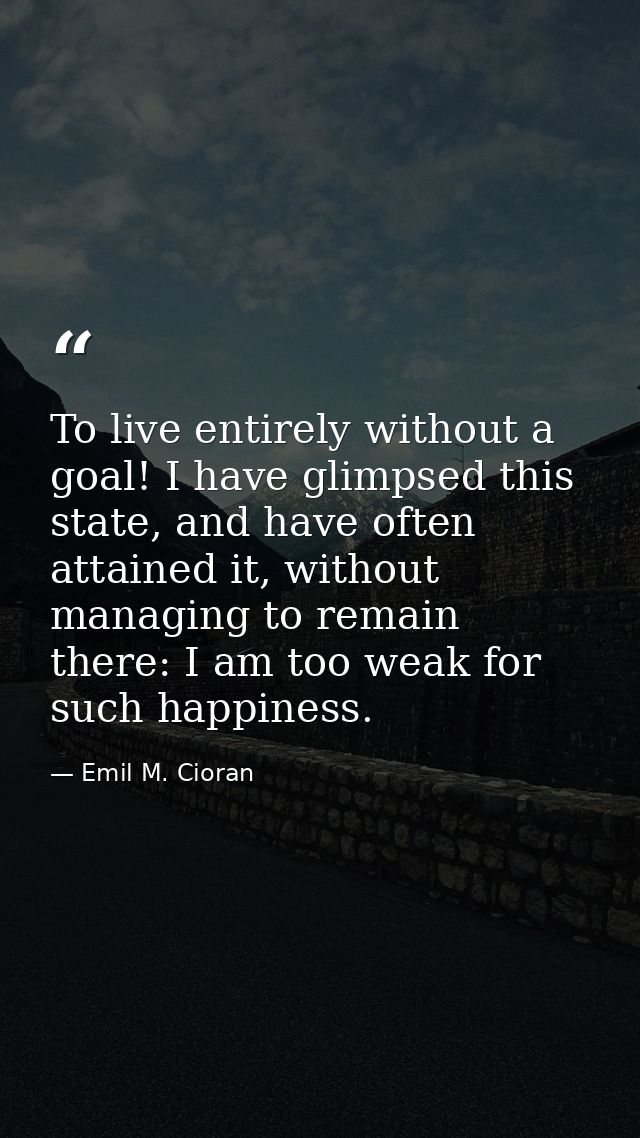 To live entirely without a goal! I have glimpsed this state, and have often attained it, without managing to remain ther — Emil M. Cioran