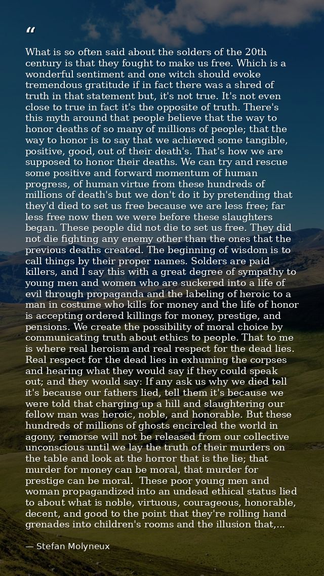 What is so often said about the solders of the 20th century is that they fought to make us free. Which is a wonderful se — Stefan Molyneux