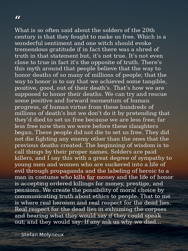 What is so often said about the solders of the 20th century is that they fought to make us free. Which is a wonderful se — Stefan Molyneux