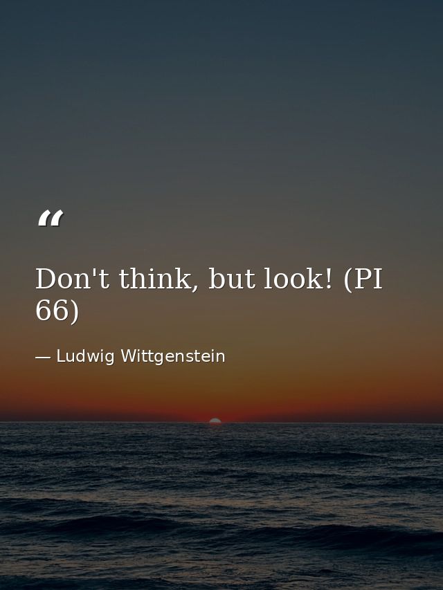 Don't think, but look! (PI 66) — Ludwig Wittgenstein