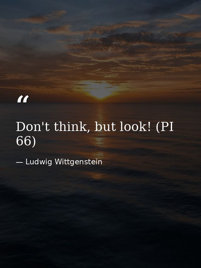 Don't think, but look! (PI 66) — Ludwig Wittgenstein