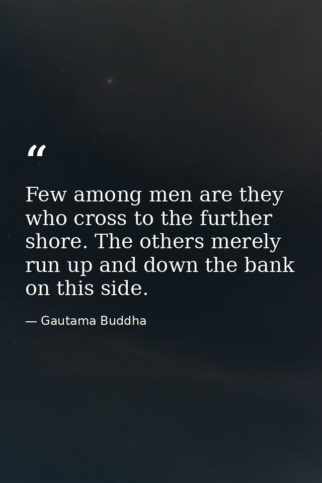 Few among men are they who cross to the further shore. The others merely run up and down the bank on this side. — Gautama Buddha
