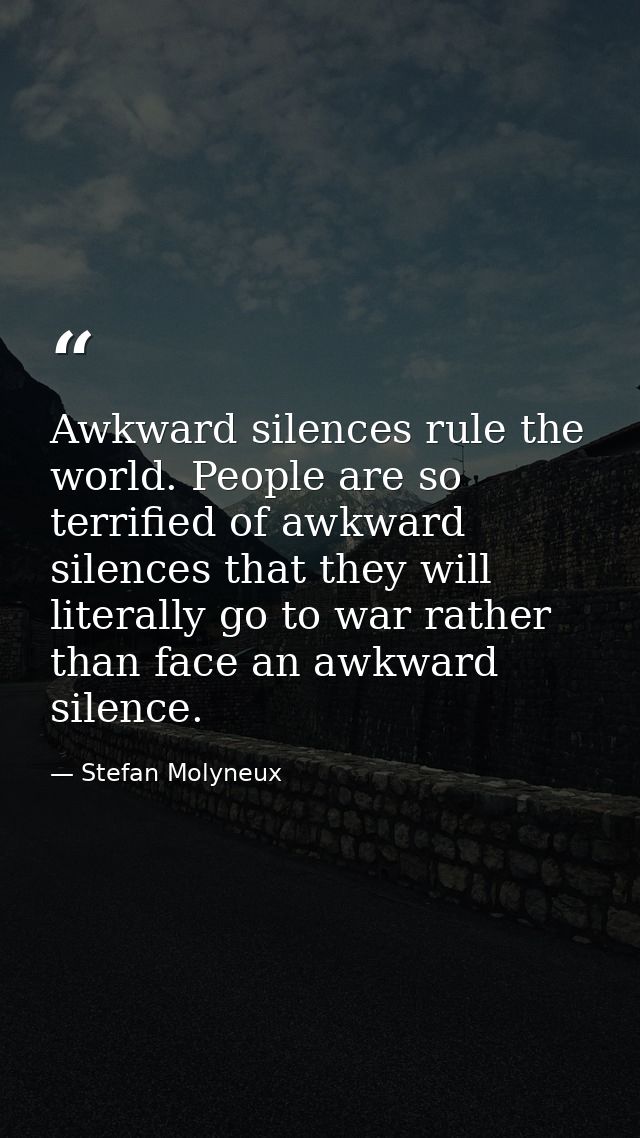 Awkward silences rule the world. People are so terrified of awkward silences that they will literally go to war rather t — Stefan Molyneux