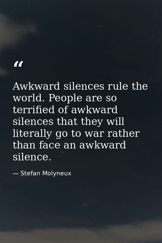 Awkward silences rule the world. People are so terrified of awkward silences that they will literally go to war rather t — Stefan Molyneux