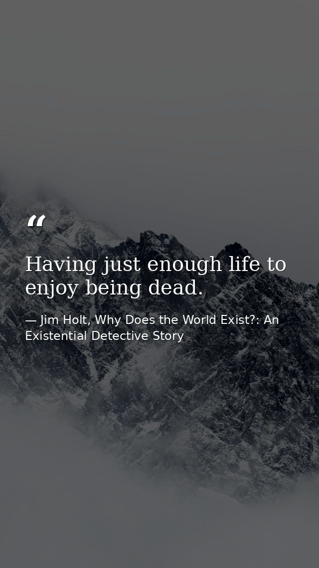 Having just enough life to enjoy being dead. — Jim Holt, Why Does the World Exist?: An Existential Detective Story