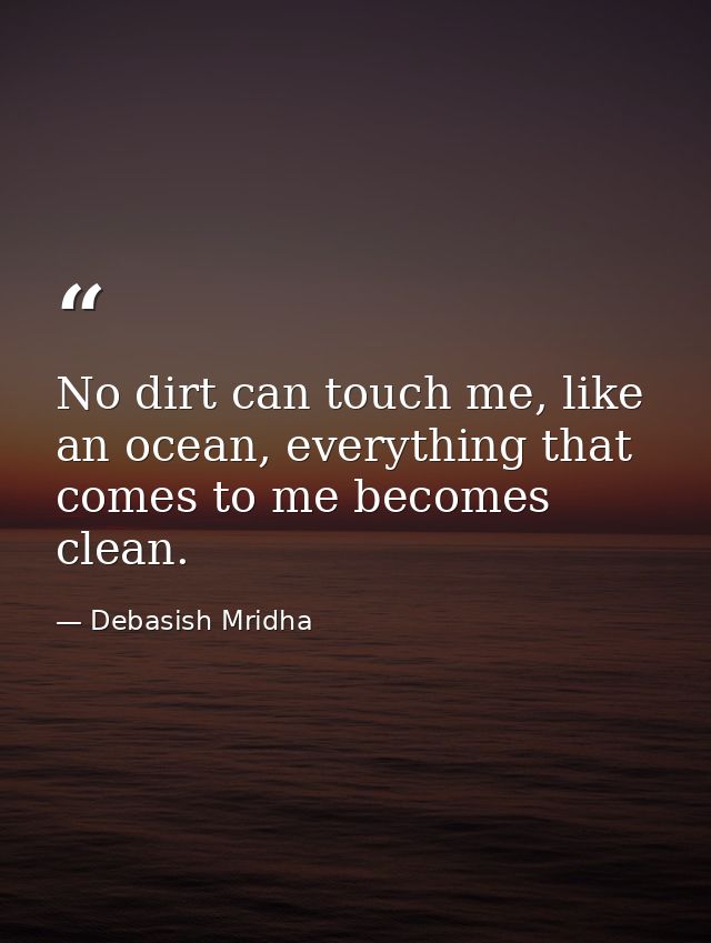 No dirt can touch me, like an ocean, everything that comes to me becomes clean. — Debasish Mridha