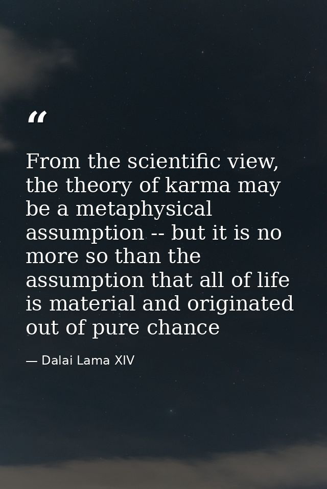 From the scientific view, the theory of karma may be a metaphysical assumption -- but it is no more so than the assumpti — Dalai Lama XIV