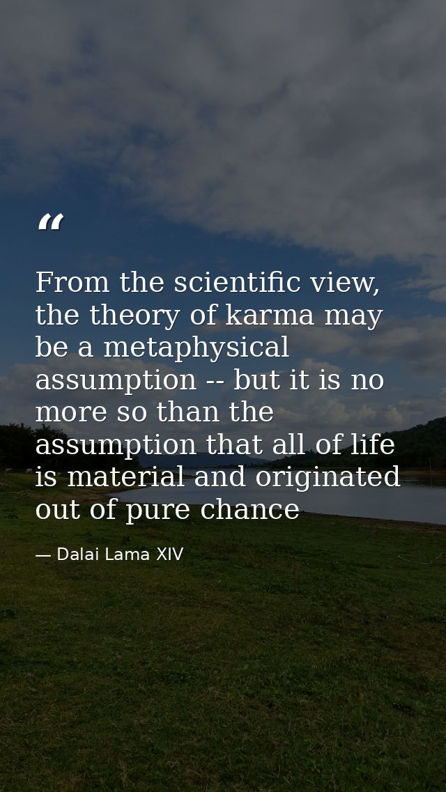 From the scientific view, the theory of karma may be a metaphysical assumption -- but it is no more so than the assumpti — Dalai Lama XIV