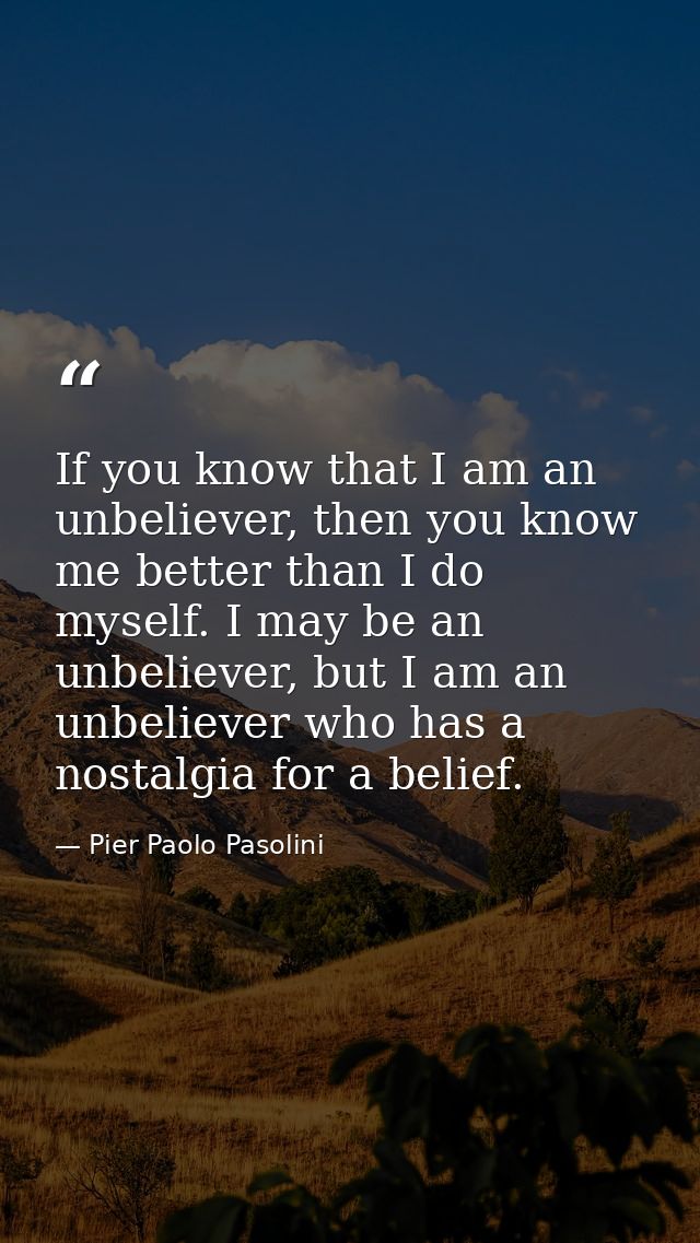 If you know that I am an unbeliever, then you know me better than I do myself. I may be an unbeliever, but I am an unbel — Pier Paolo Pasolini