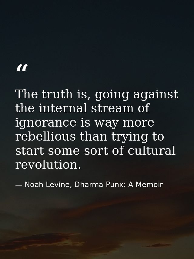 The truth is, going against the internal stream of ignorance is way more rebellious than trying to start some sort of cu — Noah Levine, Dharma Punx: A Memoir