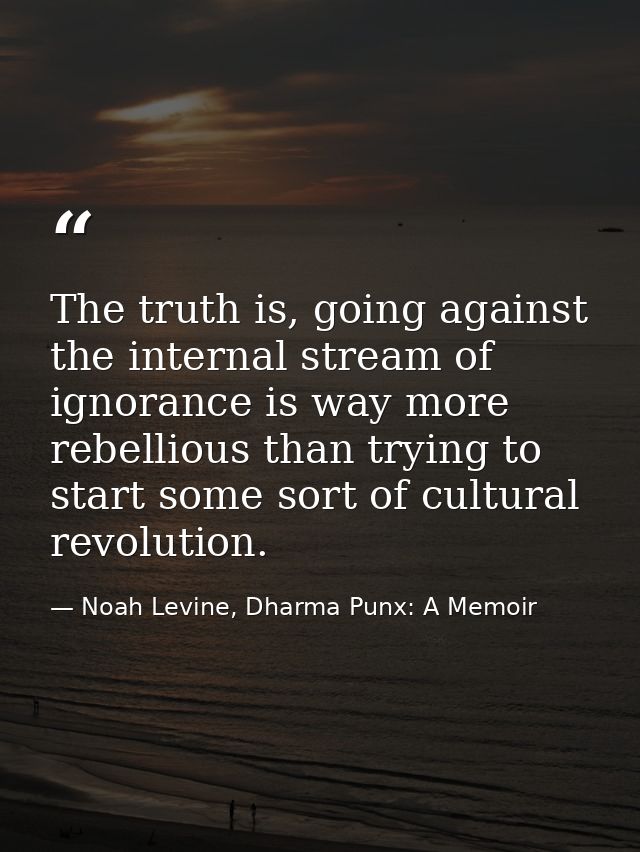 The truth is, going against the internal stream of ignorance is way more rebellious than trying to start some sort of cu — Noah Levine, Dharma Punx: A Memoir
