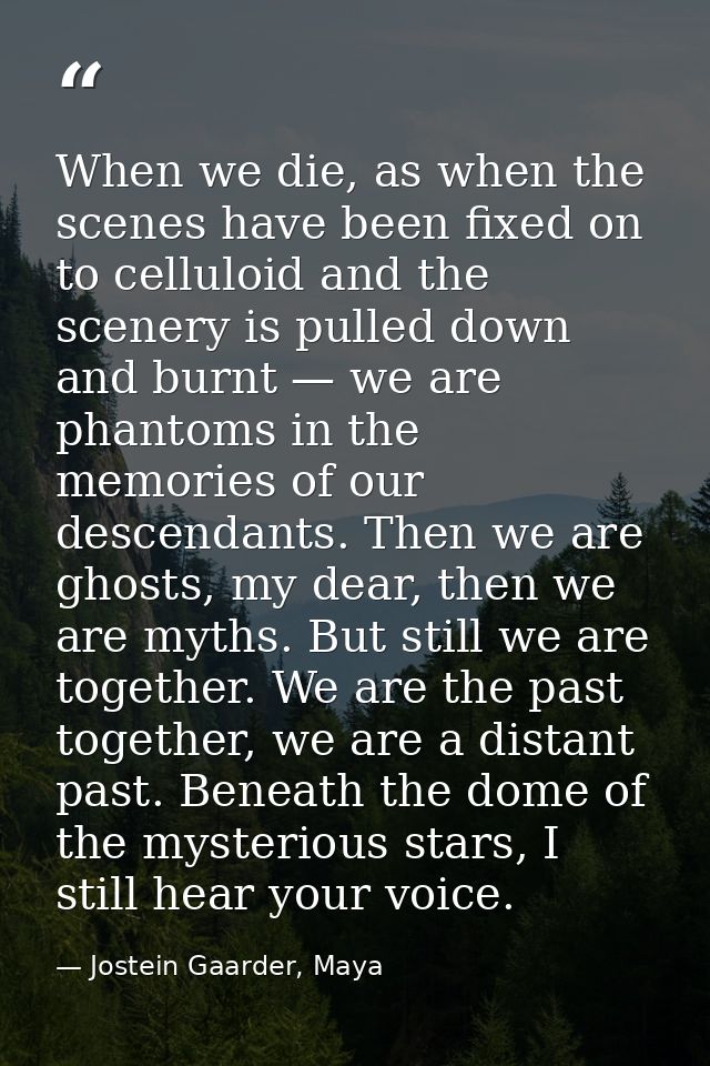 When we die, as when the scenes have been fixed on to celluloid and the scenery is pulled down and burnt — we are phanto — Jostein Gaarder, Maya