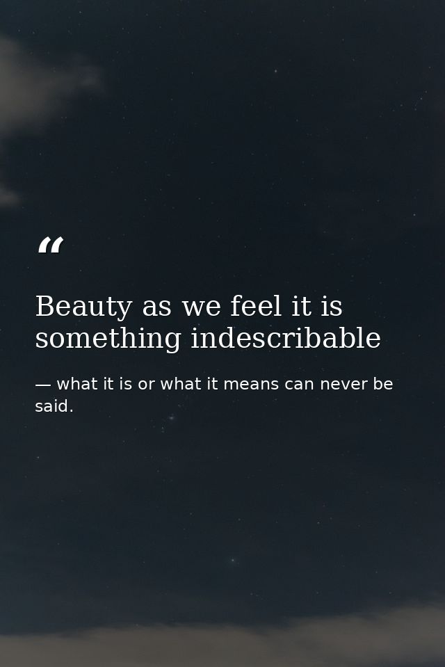 Beauty as we feel it is something indescribable — what it is or what it means can never be said.