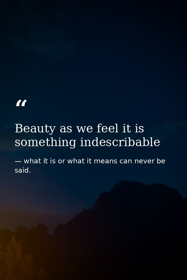 Beauty as we feel it is something indescribable — what it is or what it means can never be said.