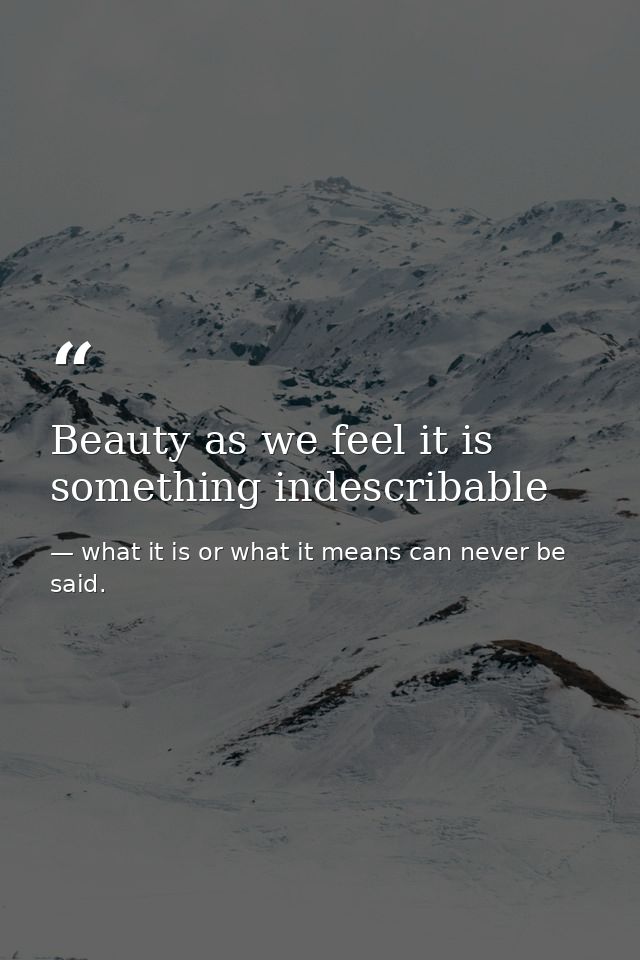 Beauty as we feel it is something indescribable — what it is or what it means can never be said.