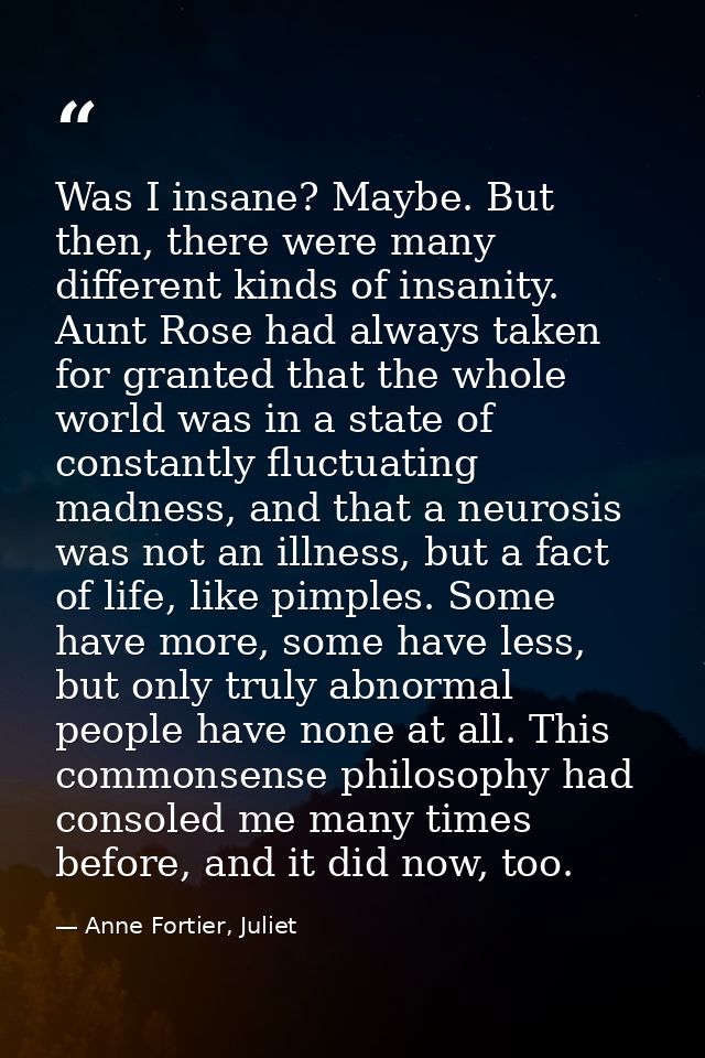 Was I insane? Maybe. But then, there were many different kinds of insanity. Aunt Rose had always taken for granted that  — Anne Fortier, Juliet