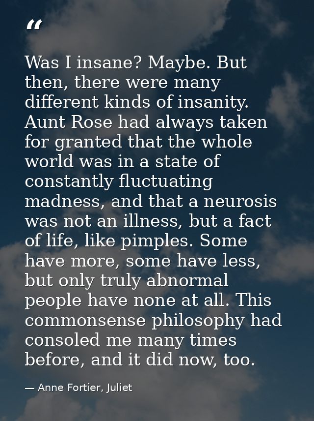 Was I insane? Maybe. But then, there were many different kinds of insanity. Aunt Rose had always taken for granted that  — Anne Fortier, Juliet
