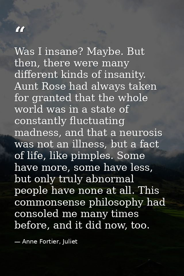 Was I insane? Maybe. But then, there were many different kinds of insanity. Aunt Rose had always taken for granted that  — Anne Fortier, Juliet