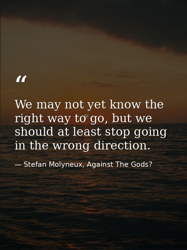 We may not yet know the right way to go, but we should at least stop going in the wrong direction. — Stefan Molyneux, Against The Gods?