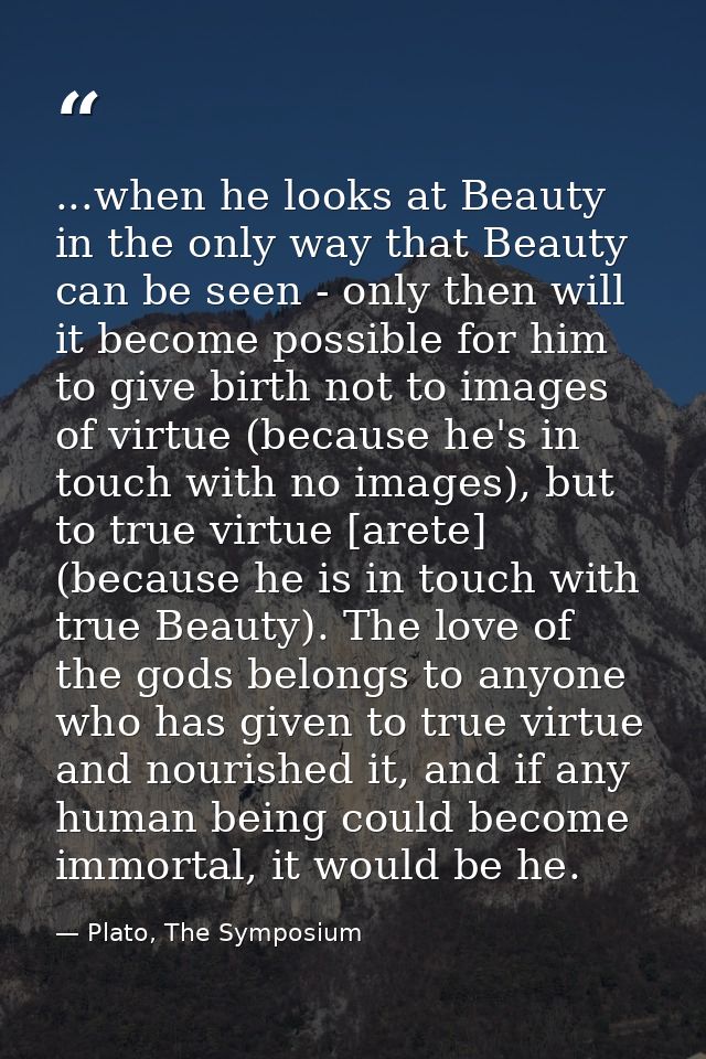 ...when he looks at Beauty in the only way that Beauty can be seen - only then will it become possible for him to give b — Plato, The Symposium