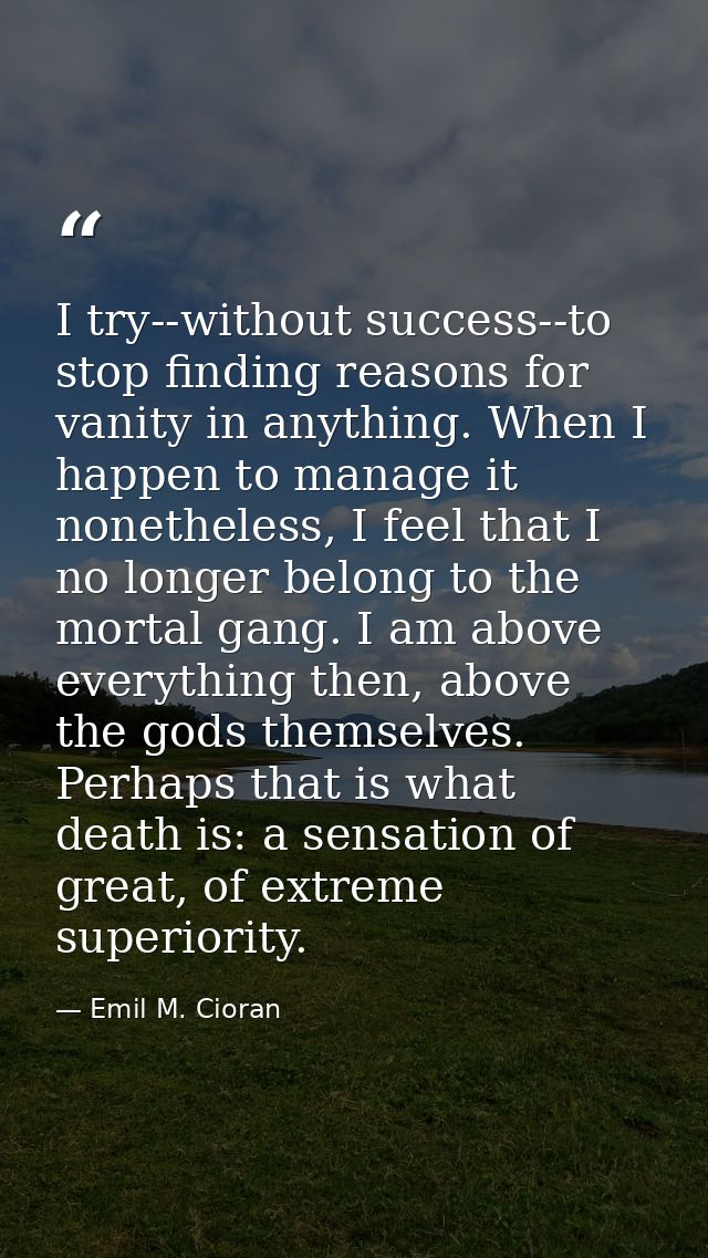 I try--without success--to stop finding reasons for vanity in anything. When I happen to manage it nonetheless, I feel t — Emil M. Cioran