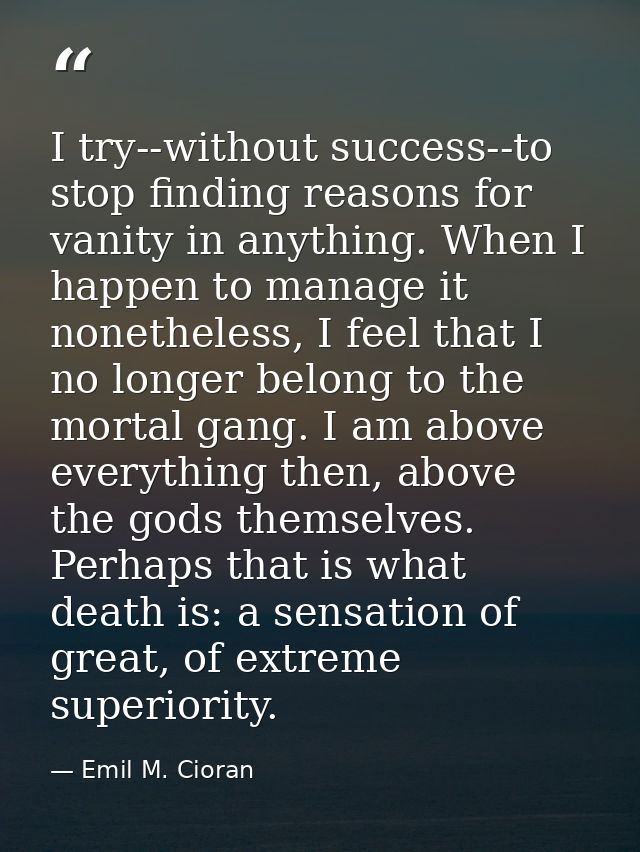 I try--without success--to stop finding reasons for vanity in anything. When I happen to manage it nonetheless, I feel t — Emil M. Cioran