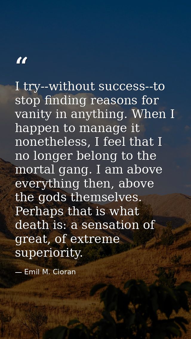 I try--without success--to stop finding reasons for vanity in anything. When I happen to manage it nonetheless, I feel t — Emil M. Cioran