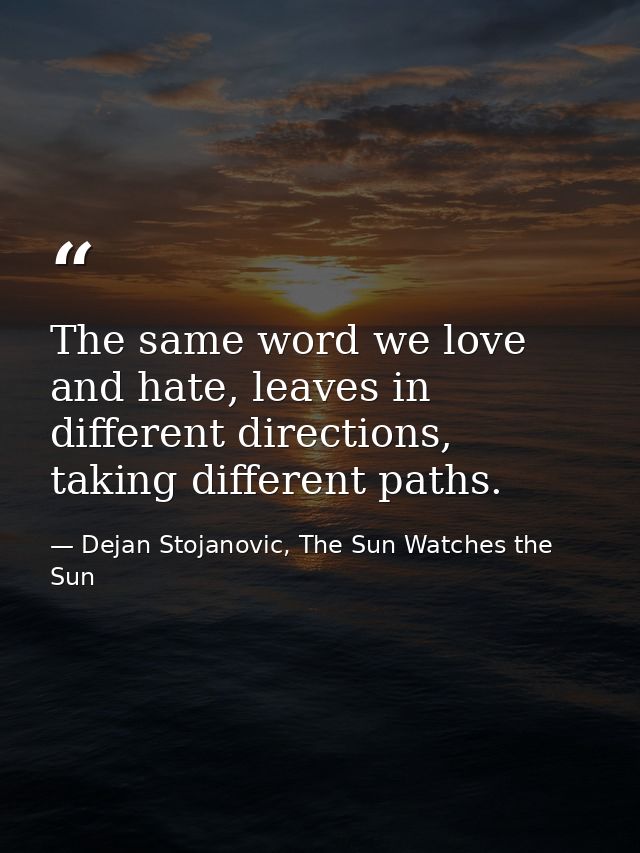 The same word we love and hate, leaves in different directions, taking different paths. — Dejan Stojanovic, The Sun Watches the Sun