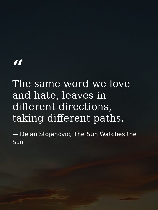 The same word we love and hate, leaves in different directions, taking different paths. — Dejan Stojanovic, The Sun Watches the Sun