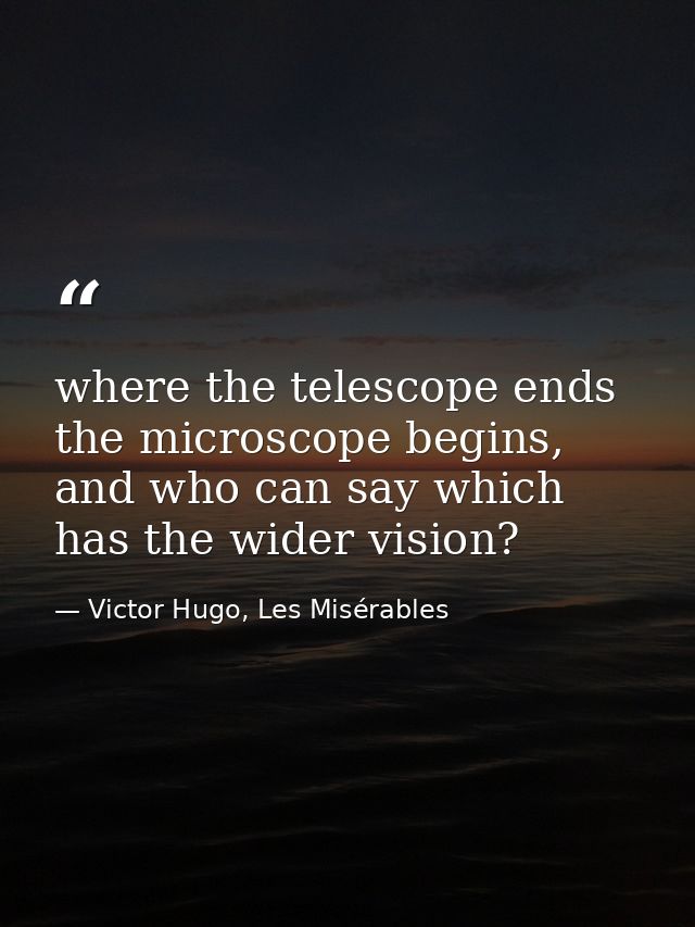 where the telescope ends the microscope begins, and who can say which has the wider vision? — Victor Hugo, Les Misérables