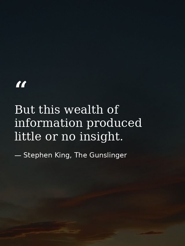 But this wealth of information produced little or no insight. — Stephen King, The Gunslinger