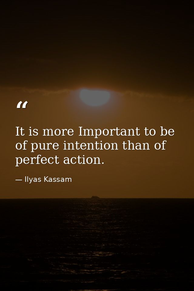 It is more Important to be of pure intention than of perfect action. — Ilyas Kassam