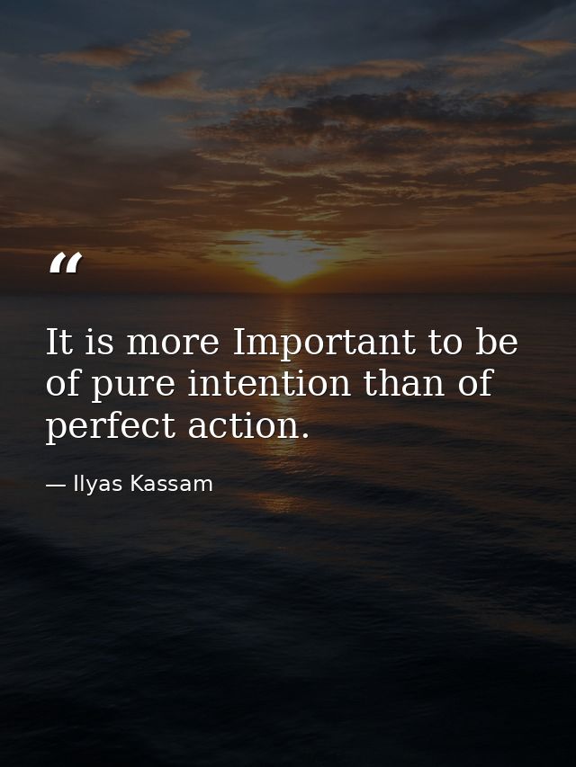 It is more Important to be of pure intention than of perfect action. — Ilyas Kassam