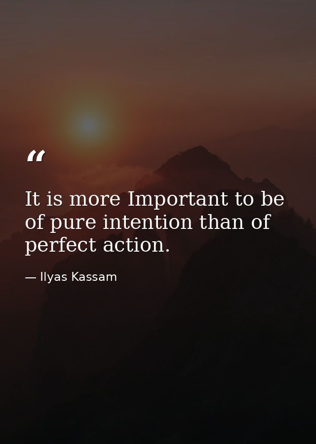 It is more Important to be of pure intention than of perfect action. — Ilyas Kassam