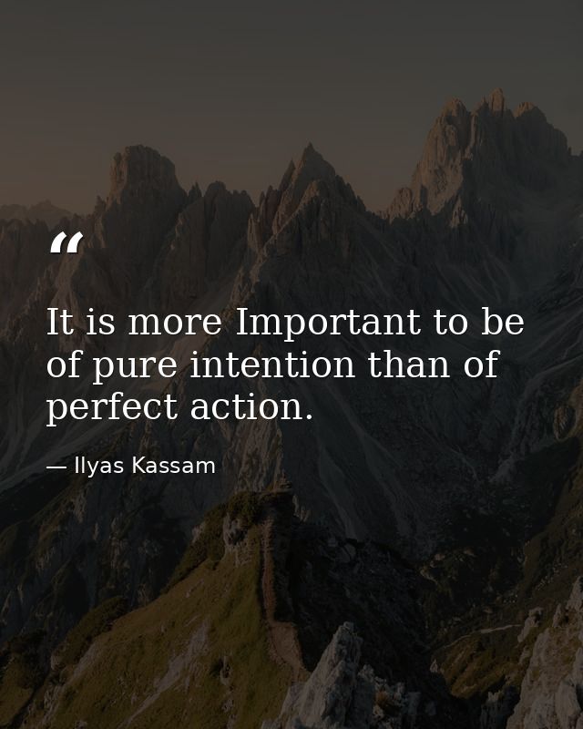 It is more Important to be of pure intention than of perfect action. — Ilyas Kassam