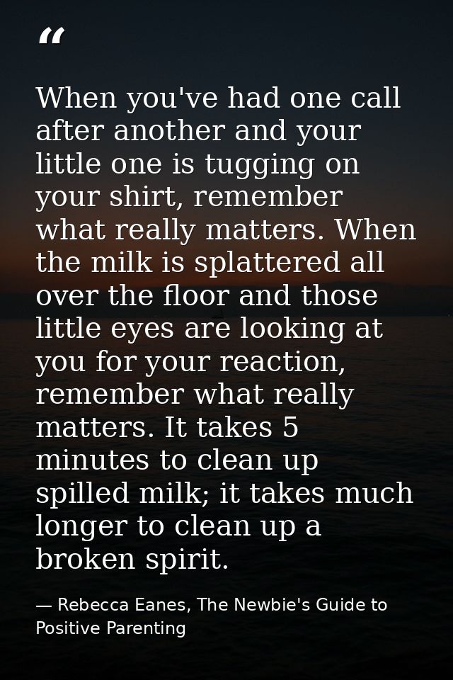 When you've had one call after another and your little one is tugging on your shirt, remember what really matters. When  — Rebecca Eanes, The Newbie's Guide to Positive Parenting