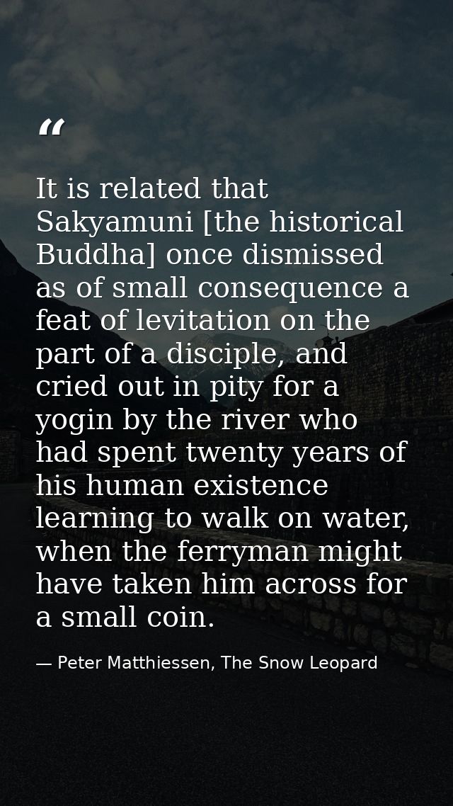 It is related that Sakyamuni [the historical Buddha] once dismissed as of small consequence a feat of levitation on the  — Peter Matthiessen, The Snow Leopard