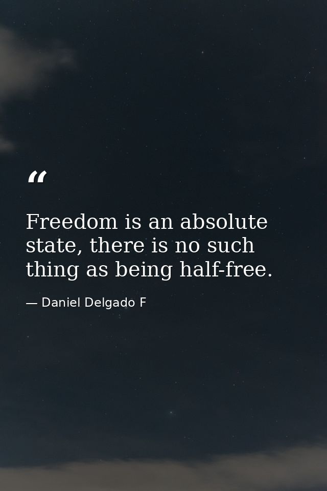 Freedom is an absolute state, there is no such thing as being half-free. — Daniel Delgado F