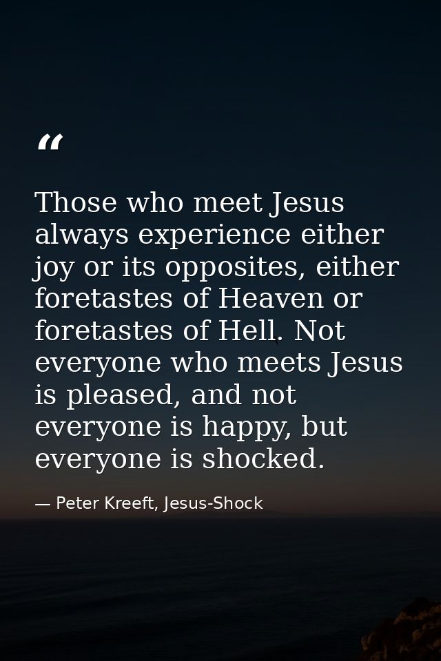 Those who meet Jesus always experience either joy or its opposites, either foretastes of Heaven or foretastes of Hell. N — Peter Kreeft, Jesus-Shock