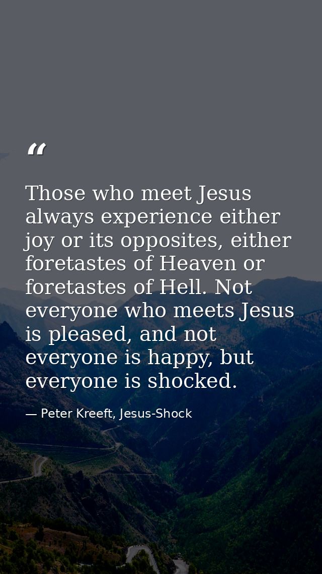 Those who meet Jesus always experience either joy or its opposites, either foretastes of Heaven or foretastes of Hell. N — Peter Kreeft, Jesus-Shock