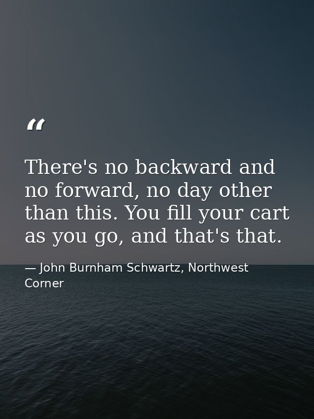 There's no backward and no forward, no day other than this. You fill your cart as you go, and that's that. — John Burnham Schwartz, Northwest Corner