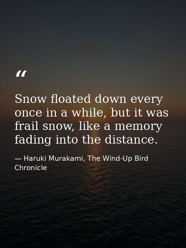 Snow floated down every once in a while, but it was frail snow, like a memory fading into the distance. — Haruki Murakami, The Wind-Up Bird Chronicle