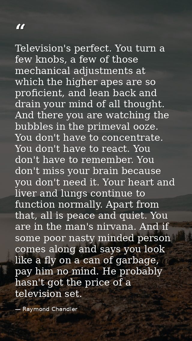 Television's perfect. You turn a few knobs, a few of those mechanical adjustments at which the higher apes are so profic — Raymond Chandler