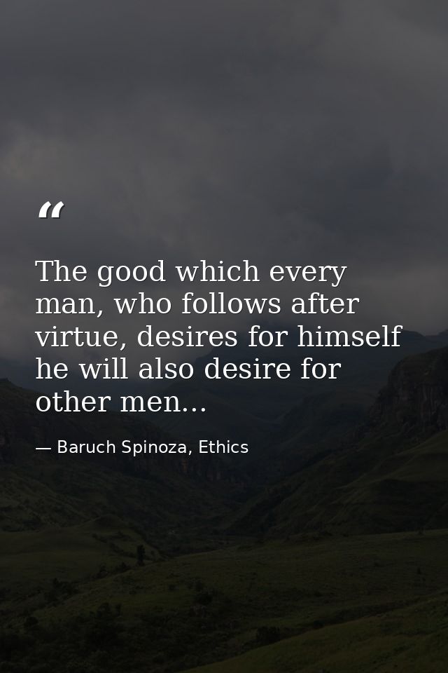The good which every man, who follows after virtue, desires for himself he will also desire for other men... — Baruch Spinoza, Ethics
