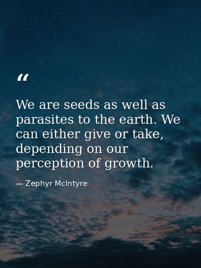 We are seeds as well as parasites to the earth. We can either give or take, depending on our perception of growth. — Zephyr McIntyre