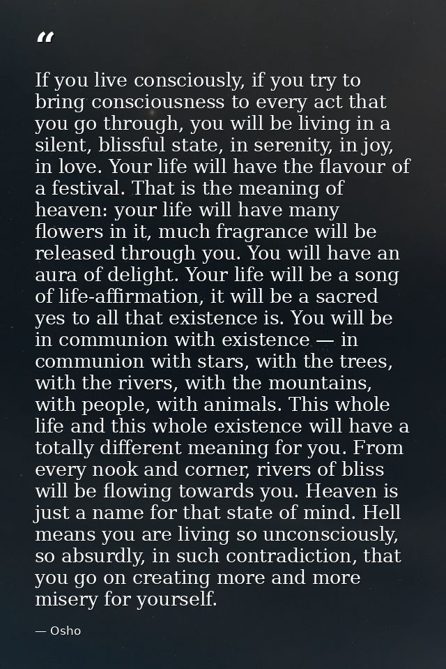 If you live consciously, if you try to bring consciousness to every act that you go through, you will be living in a sil — Osho