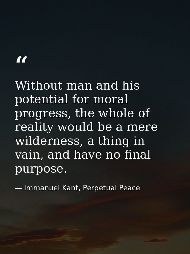 Without man and his potential for moral progress, the whole of reality would be a mere wilderness, a thing in vain, and  — Immanuel Kant, Perpetual Peace