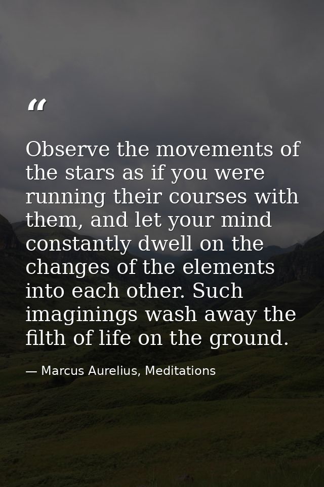Observe the movements of the stars as if you were running their courses with them, and let your mind constantly dwell on — Marcus Aurelius, Meditations